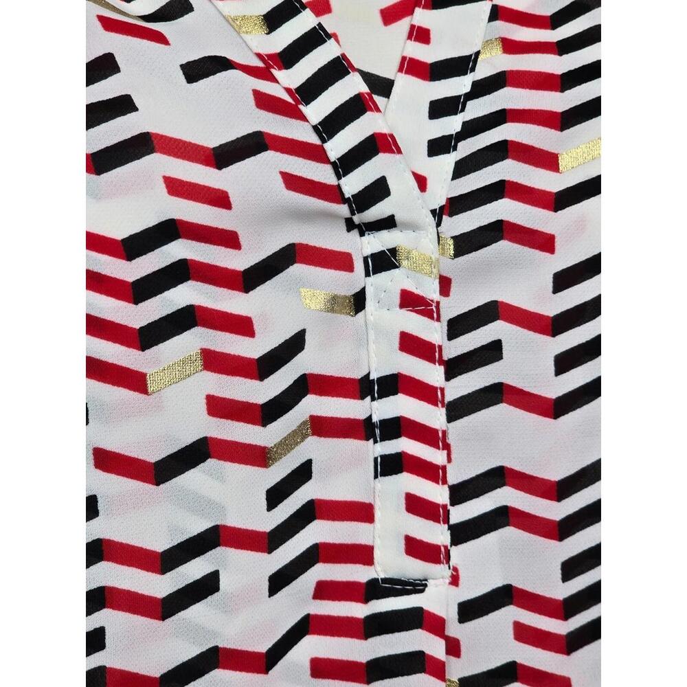 CANDIE'S WHITE‎ RED BLACK & GOLD SLEEVELESS FLOWY WOMEN'S BLOUSE SZ: XSM EUC - Picture 5 of 9